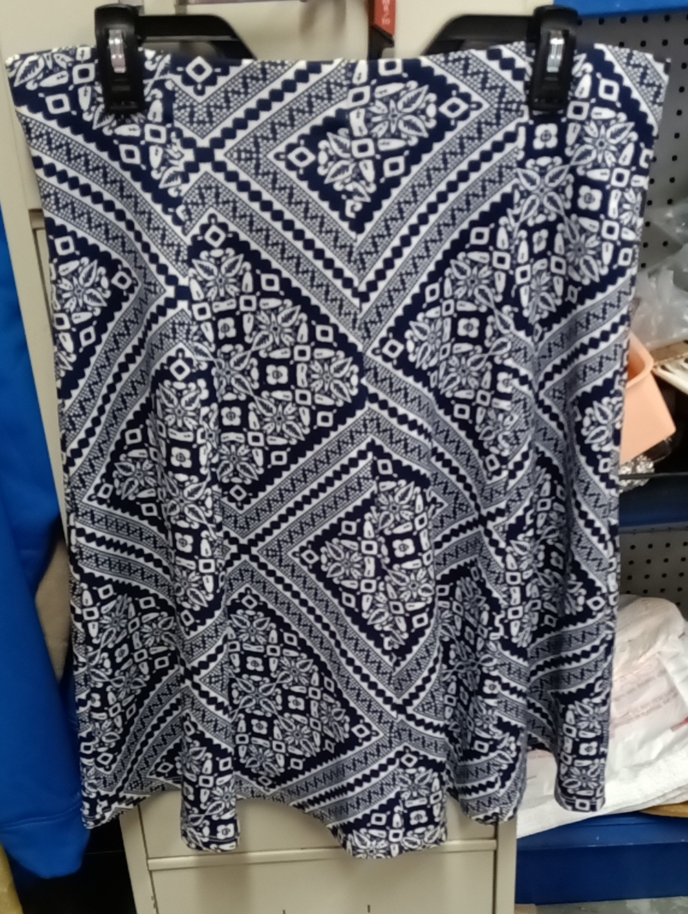 Faith and Joy Navy and White Printed A-Line Skirt